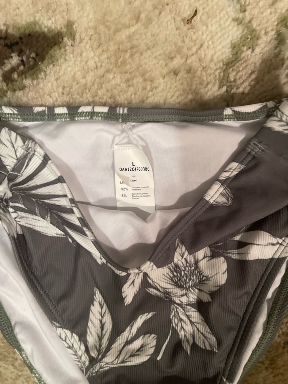 Cupshe Gray Floral Two-Piece Bikini with White Botanical Print - Picture 2 of 3